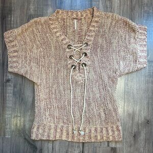 Free People Lace Up Short Sleeve Sweater